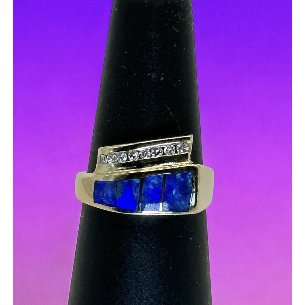 Vintage 14k Yellow Gold Australian Opal Diamond Ring Size 6 Signed T.D.